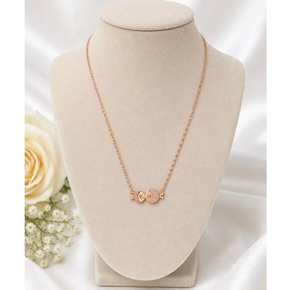 Unbranded Jewelry - Rose Gold Yin Yang Fish Necklace Crystal Pendant Minimalist Women Jewelry